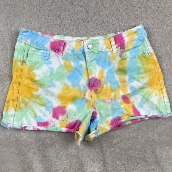 Judy Blue Woman's Tie-Dye Denim Shorts L Multicolor Cotton Blend Comfortable Sty - Picture 12 of 13